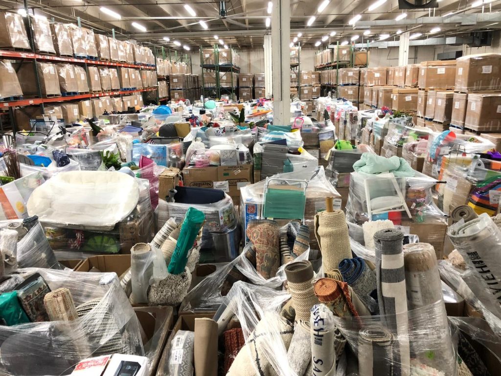 truckload liquidation warehouse full of goods